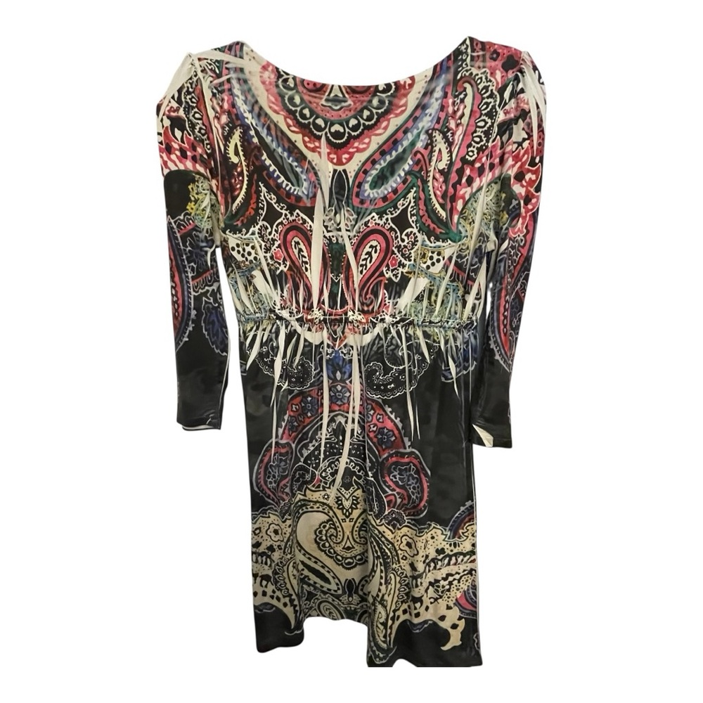 Chic Pink and Blue V-Neck Sheath Midi Dress - Picture 4 of 4